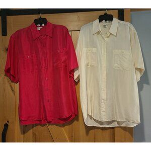 Lot of 2 Vtg 90s Naked Silk Sz XL 100% Silk Button Shirt Short Sleeve Old Money